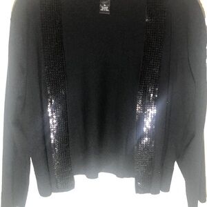 Audrey & Grace Black Sequin-Trim Cropped Cardigan